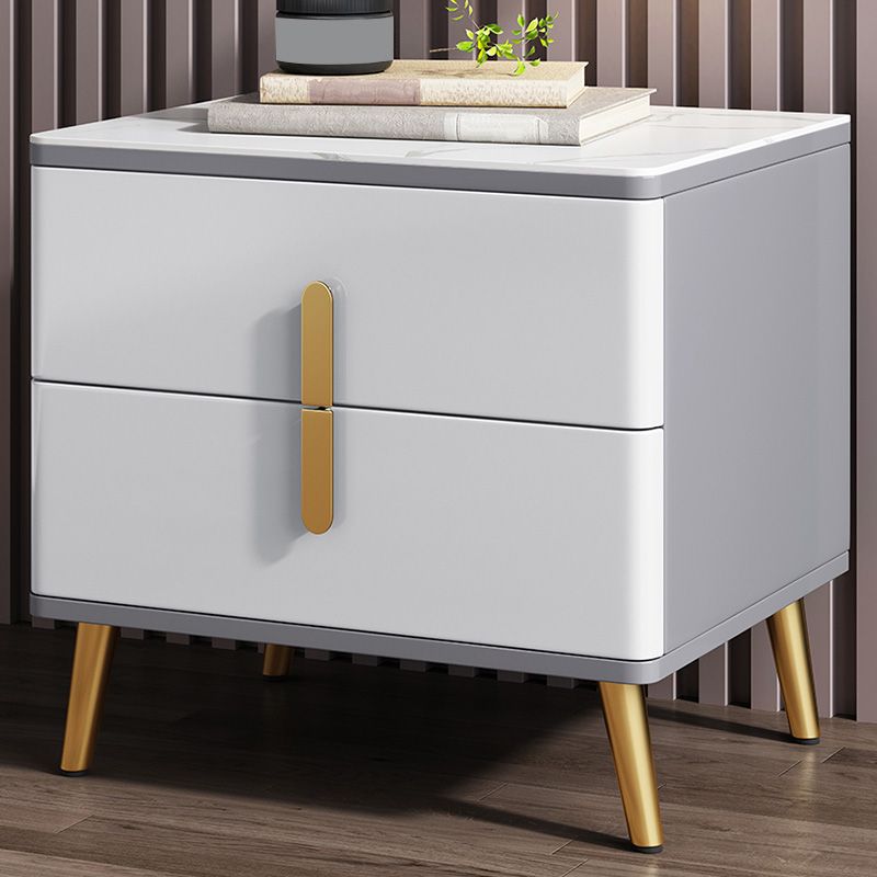 Modern Night Table Stone Accent Table Nightstand with 2 Drawers