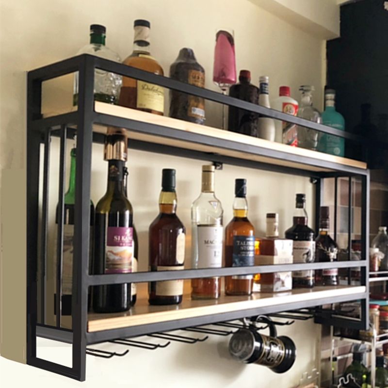 Modern Wall Mounted Wine Racks Metal Wine Jail With Glass Holder & Storage Shelf