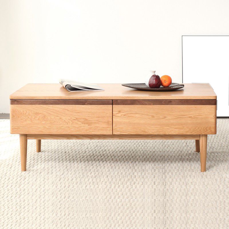 Scandinavian Rectangle Coffee Table with 5 Drawers in Natural