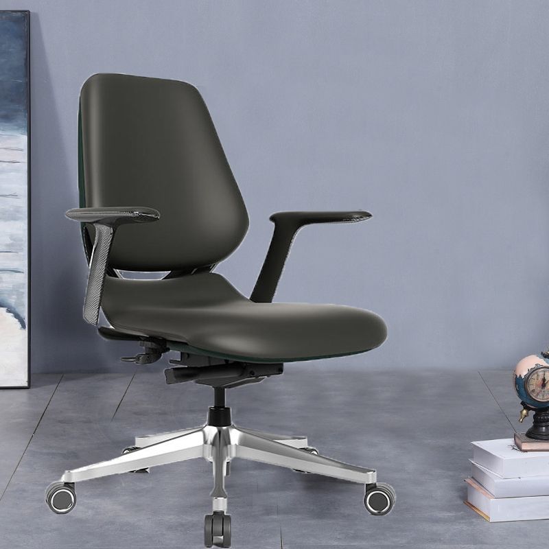 Modern Fixed Arms Office Chair Leather Adjustable Seat Height Chair with Wheels