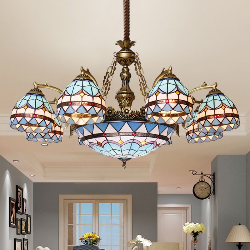 Azul 5/9/11 Lights Lighting Lightsing Tiffany Cut Glass Shade Suspension Colgante