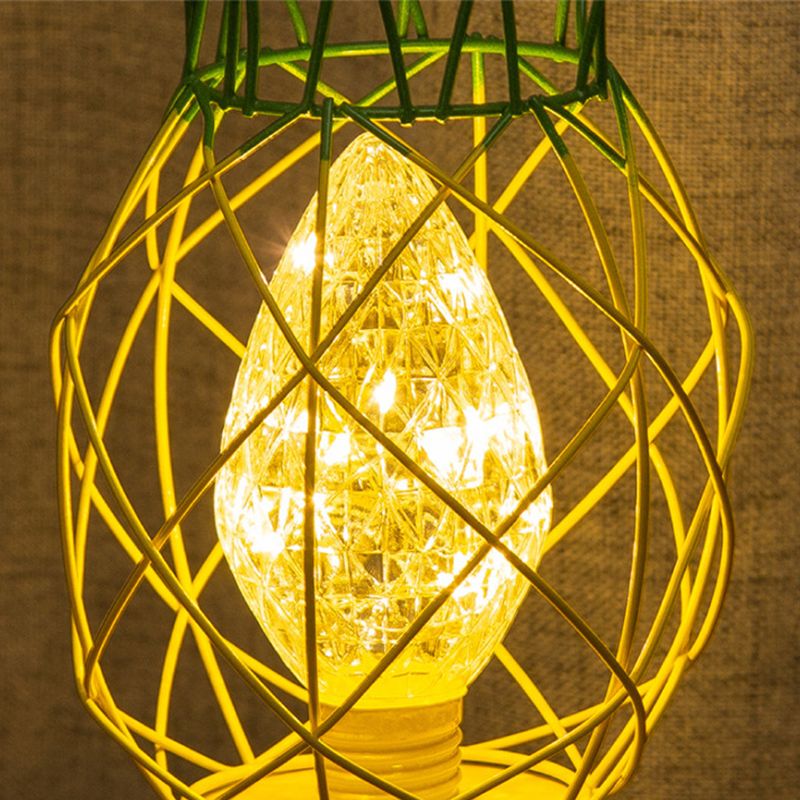 Macaron Pineapple Shaped Table Light Metal 1-Light Bedroom LED Night Lamp with Cage Design