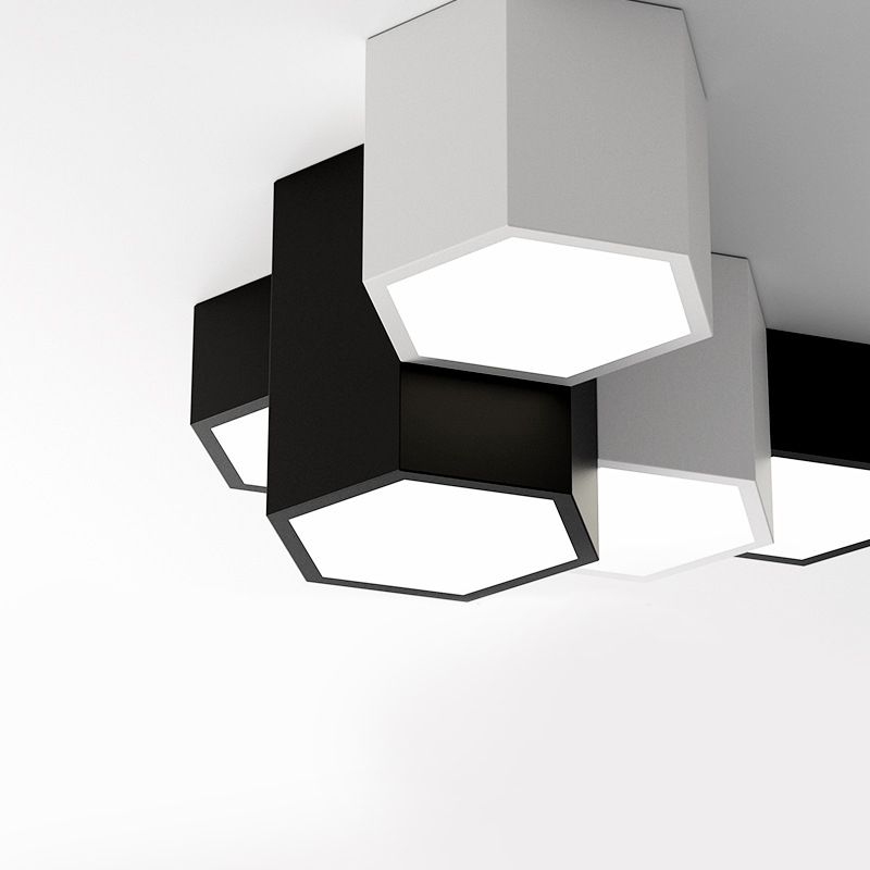 Acrylic Geometric LED Flush Mount in Modern Simplicity Wrought Iron Ceiling Light in Black and White