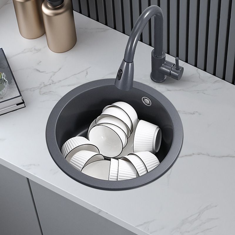 Black Round  Kitchen Sink Contemporary Drop-In 1 Holes Single Bowl Sink