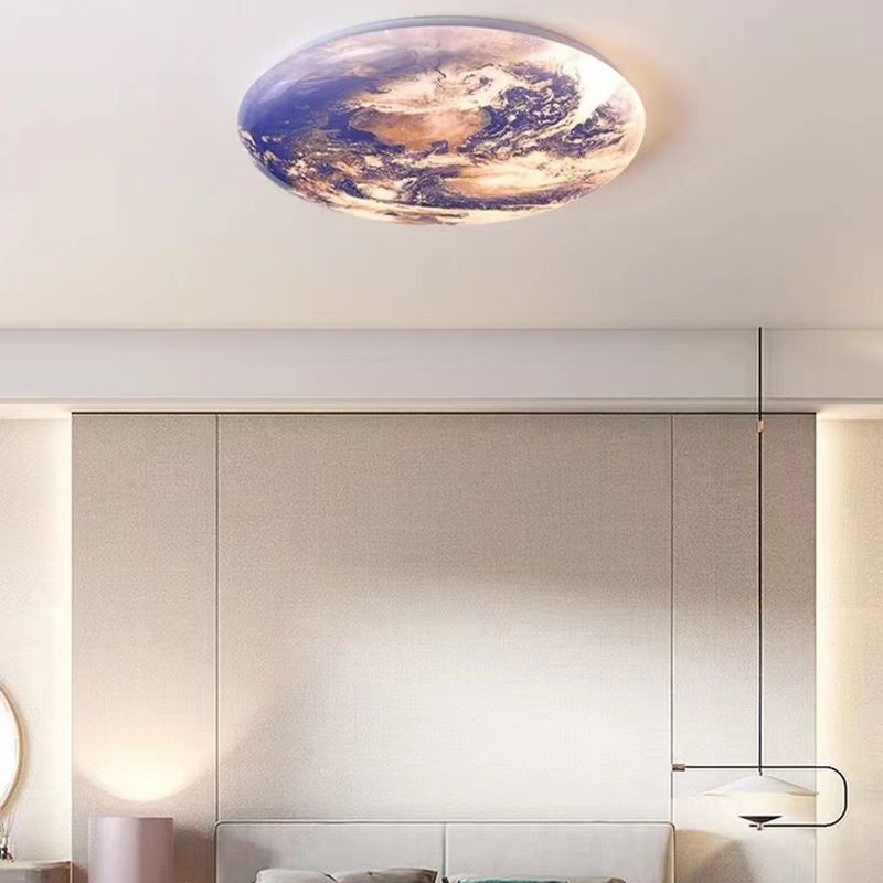 Blue Modern Metal Flush Mount Circle Shape Ceiling Light with Acrylic Shade for Bedroom