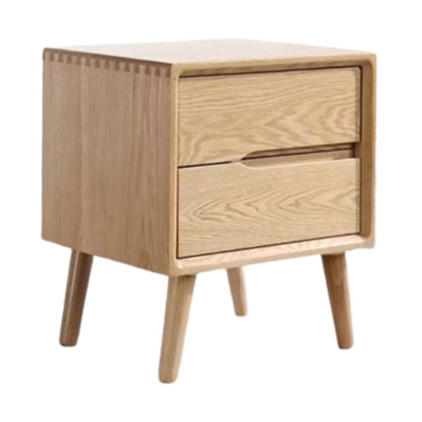 Oak Wood Kids Bedside Table Light Wood Youth Nightstand with 2 Drawer