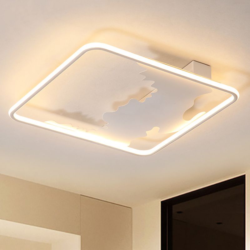 Square Flush Mount Lighting Art Deco Metal LED White Ceiling Lighting in White/Warm Light, 16.5"/19.5"/23.5" Wide