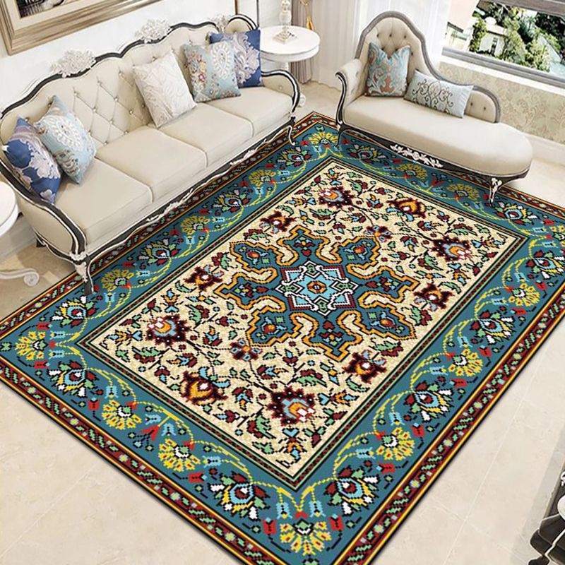 Multicolor Home Decoration Carpet Distressed Moroccan Print Area Rug Polyester with Non-Slip Backing Rug