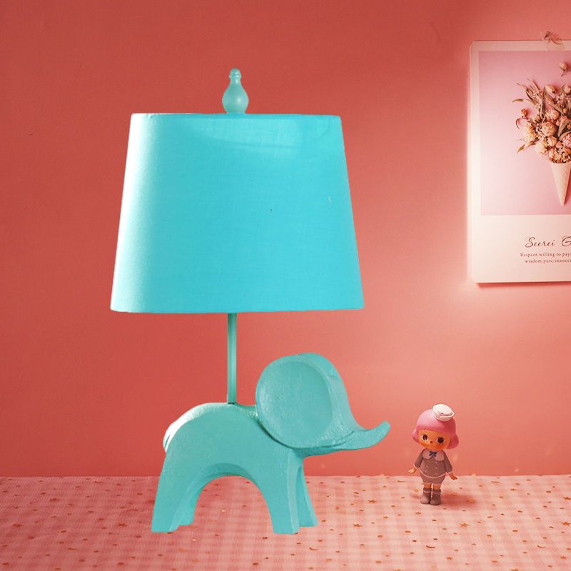 Cartoon 1 Bulb Table Lamp Pink Elephant/Peacock Blue/Yellow Rhinoceros Nightstand Light with Drum/Flared/Chevron Fabric Shade