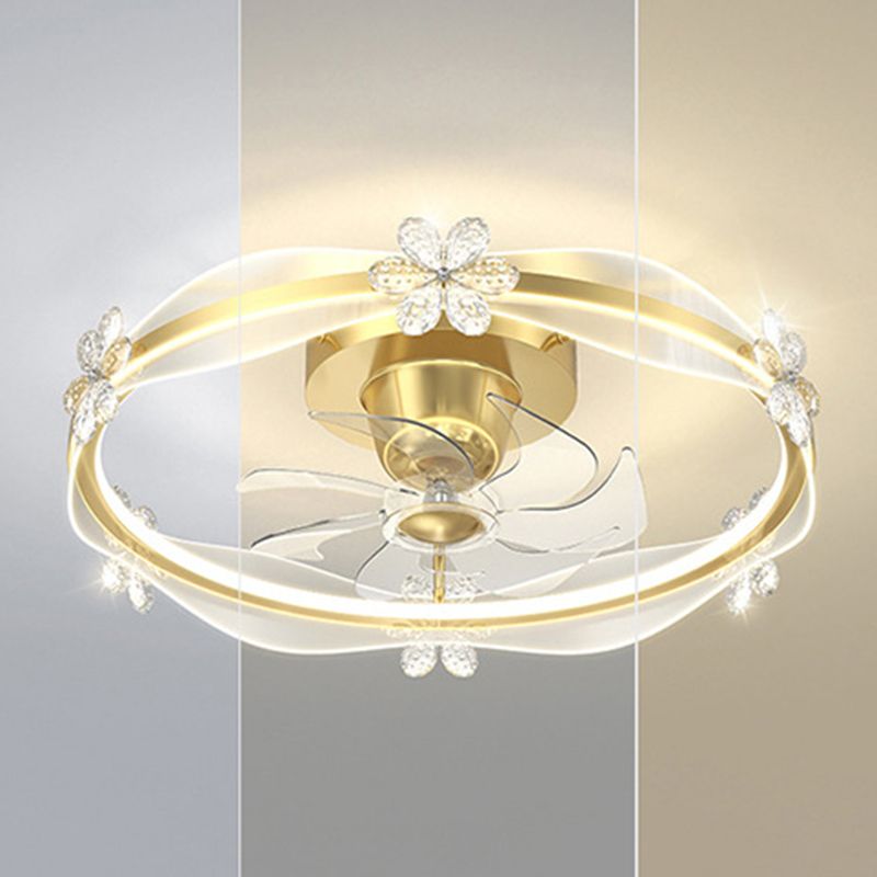 7-Blade Golden/Pink Ceiling Fan Metallic Modernism Fan with Light for Home