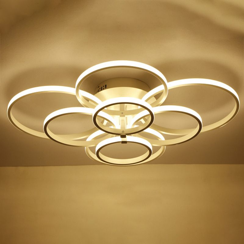 White Loop Shaped Semi Flush Light Minimalism LED Aluminum Ceiling Light for Bedroom