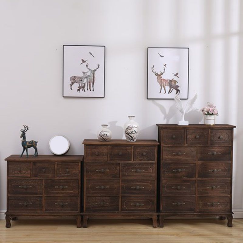 Brown Storage Chest Dresser Traditional Style Vertical Storage Chest with Drawers