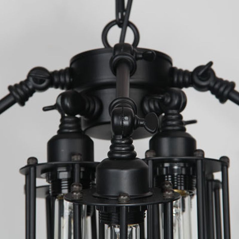 Black 8-Light Pendant Light in Industrial Retro Style Wrought Iron Linear Hanging Lamp