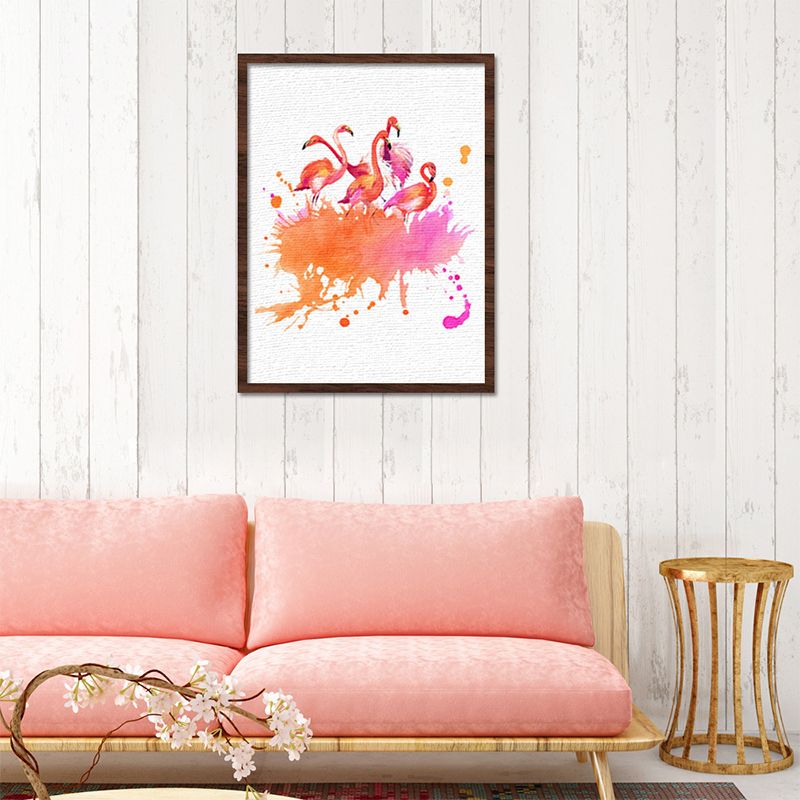 Childrens Art Flamingo Canvas Print Orange-White Textured Wall Decor for Sitting Room