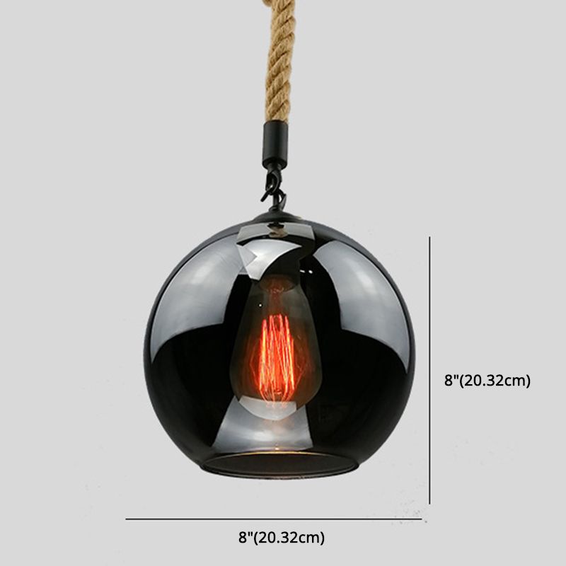 Rustiek Globe Glass Schaduw Hangende licht Vintage industrieel henneptouw Hanglamp voor Foyer Kitchen Restaurant