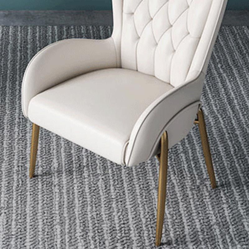 Glam Upholstered Chair Leather Arm Dining Chair with Gold Legs