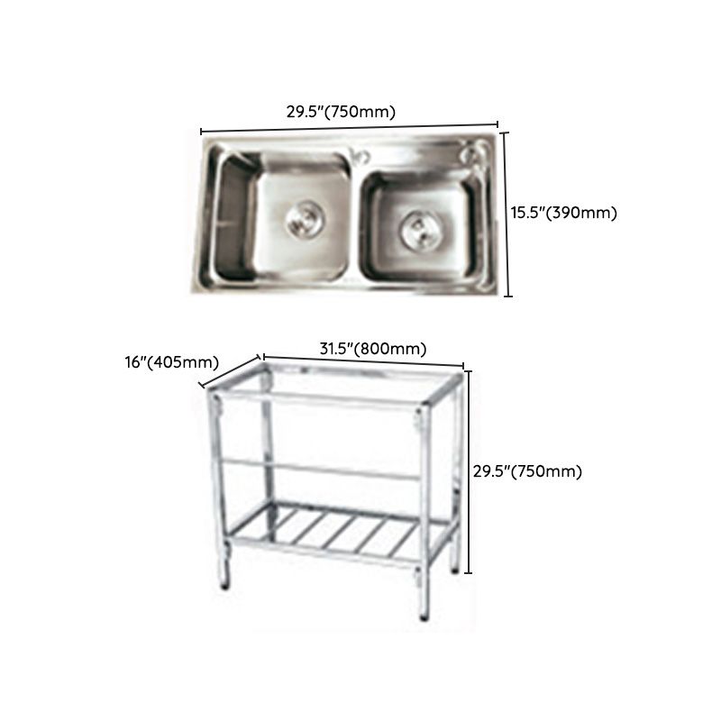 Modern Style Kitchen Sink Stainless Steel Drop-In Kitchen Double Sink with Drain Assembly