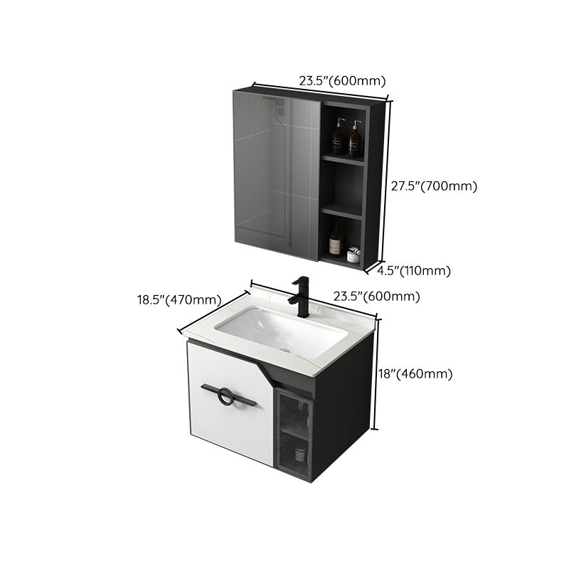 Modern Single Sink Vanity Metal Base Rectangular Wall Mount Vanity Set