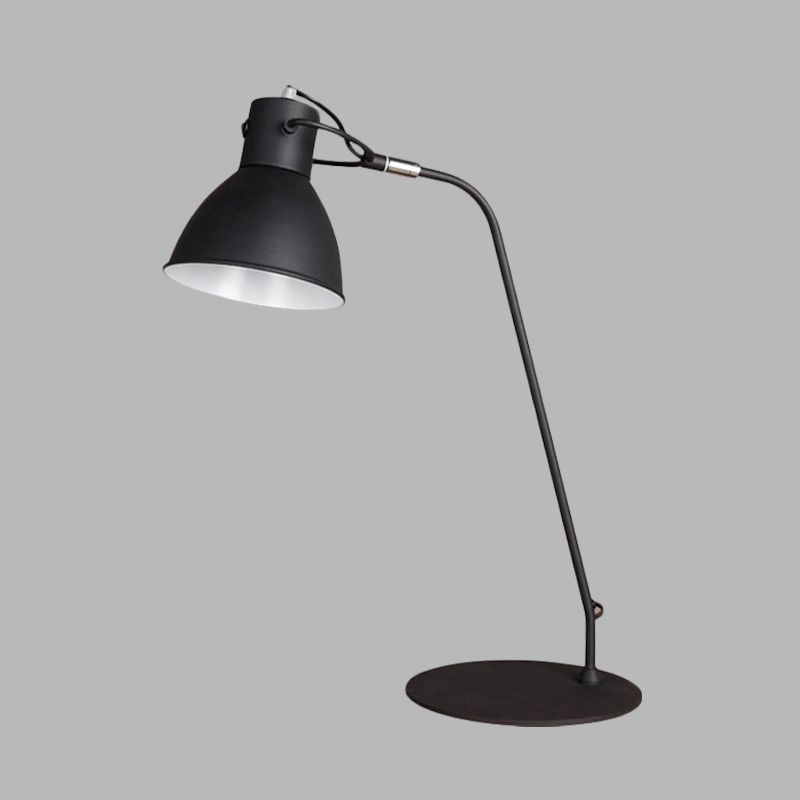 Black Finish LED Task Lamp Antiqued Metal Curved Arm Reading Lighting with Dome Shade for Study Room