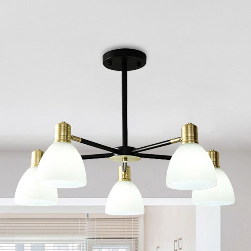 Milky Glass Dome Ceiling Pendant Light Modern Stylish 5/6/8 Lights Golden Chandelier Light Fixture