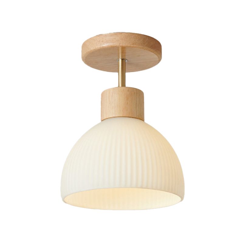 Glass Shaded Ceiling Light Modernism Wood Flush Mount Lighting for Home