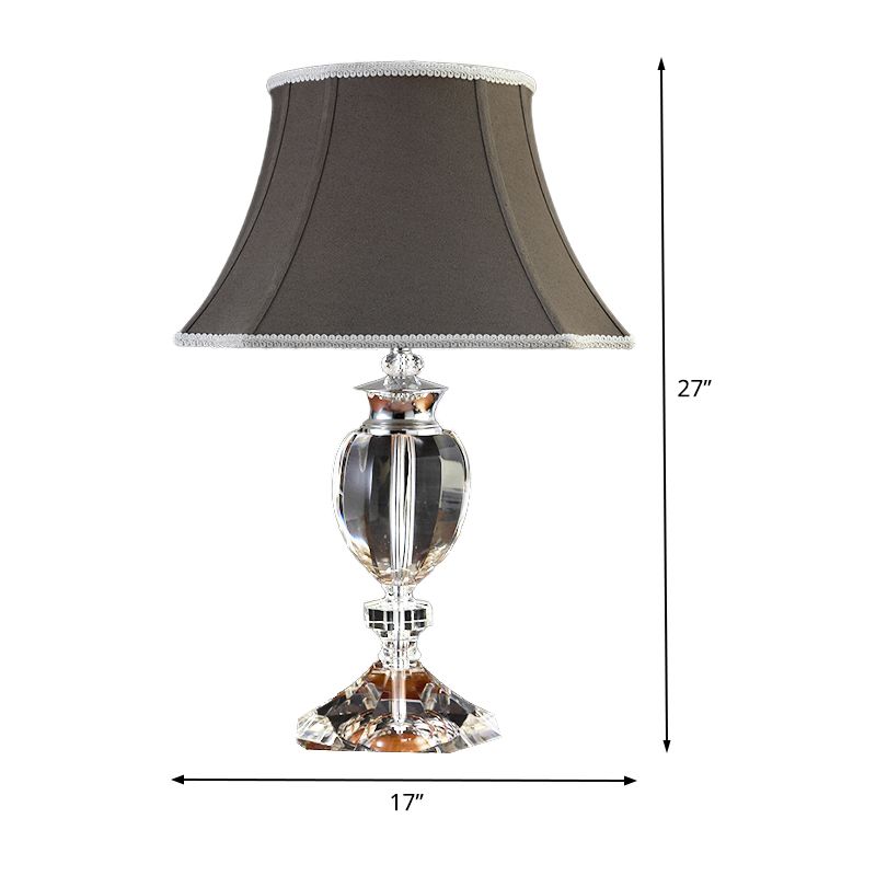 Grey Flared Study Lamp Modernism 1 Bulb Fabric Task Light with Faux-Braided Detailing