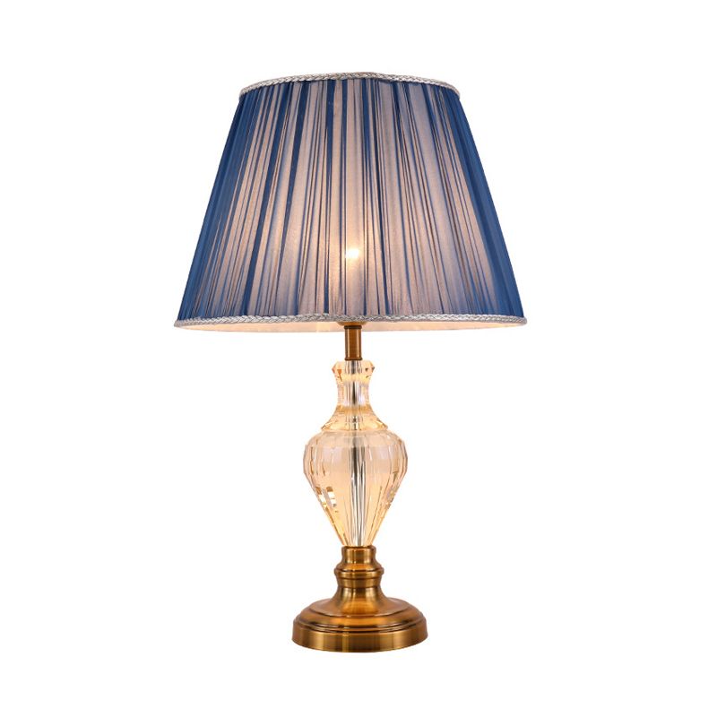 1 Bulb Dining Room Crystal Desk Lamp Modern Blue Table Light with Flared Fabric Shade