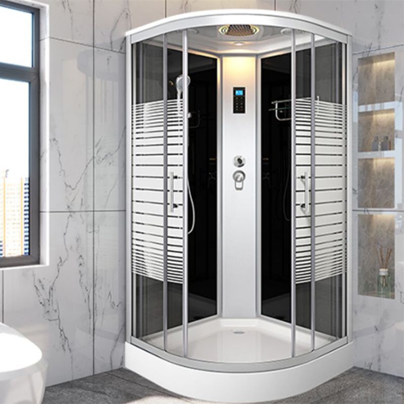 White Rounded Shower Stall with Shower Base Tempered Glass Shower Stall