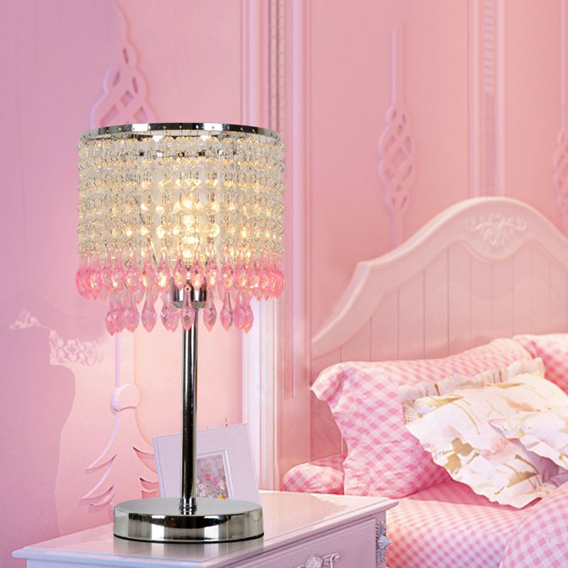 Crystal Beaded Red/Pink/Purple Table Lamp 2 Tiers Tassel Single-Bulb Modernist Nightstand Light for Bedside