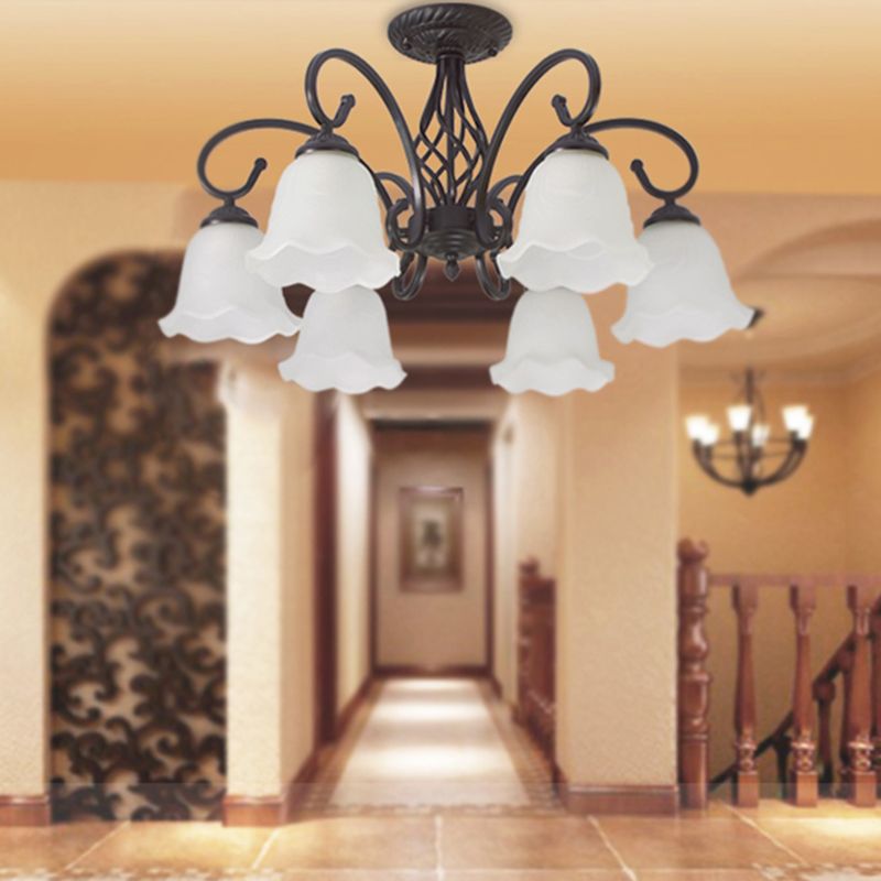 Traditional Flush Mount Light Simple Ceiling Lamp with Glass Shade for Living Room