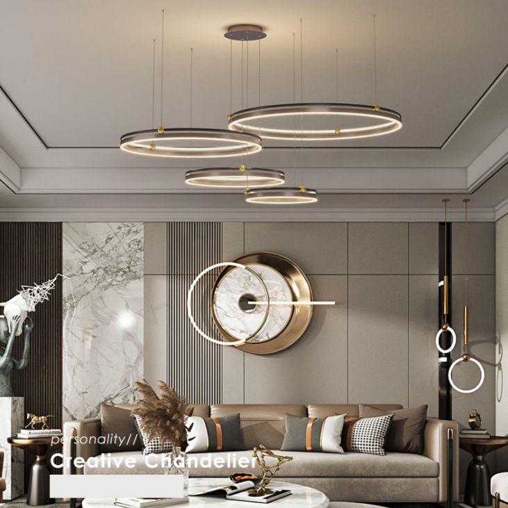 Metal Multi-Tier Chandelier Light Fixture Modern Style LED Coffee Chandelier Pendant Light