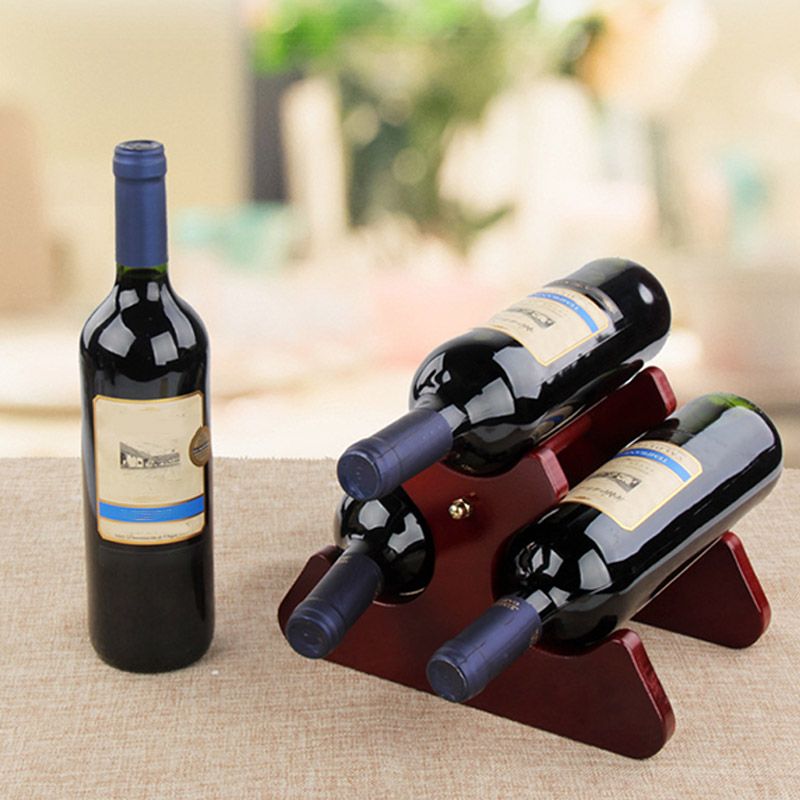 Modern Simple Tabletop Wine Rack Geometry Shape Wooden Wine Bottle Rack for Kitchen