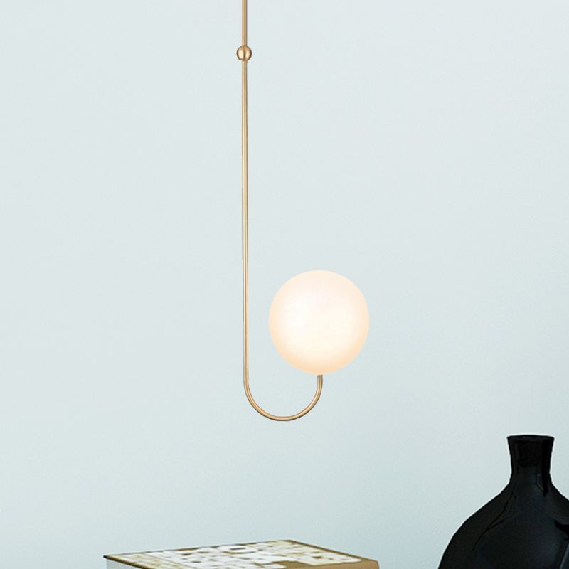 1 Bulb Bedroom Hanging Pendant Lamp with Ball White Glass Shade Contemporary Gold Suspension Light