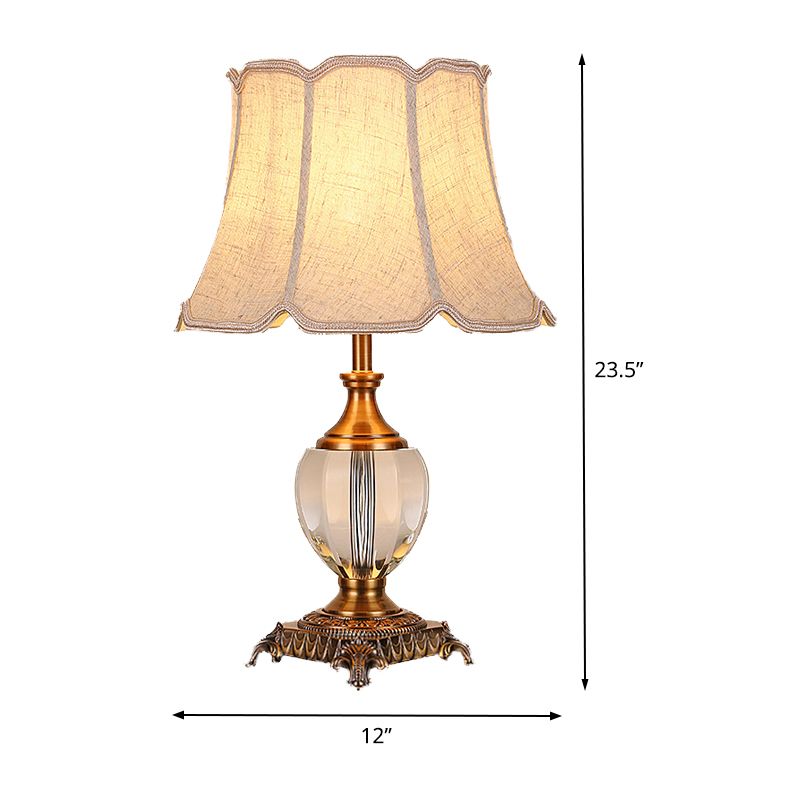 Contemporaneo 1 tavolo da testa leggero beige ampio bagliore lampada da scrivania con tonalità in tessuto