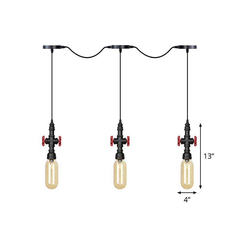 Zwarte capsule tandem multi-pendant industrieel amberglas 3/5/7-licht restauranthangen lampkit