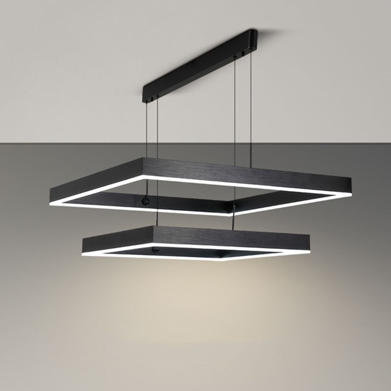 Metal 2-Tier Pendant Lighting Fixture Minimalist Style LED Hanging Chandelier in Black