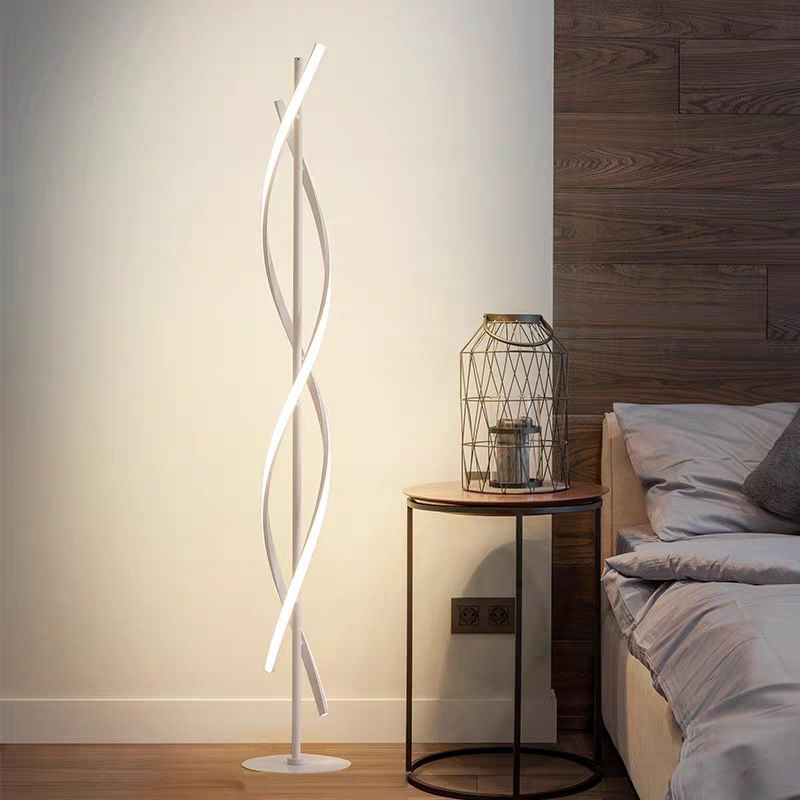 Spiraling Floor Light Simplicity Metallic Black/White LED Stand Up Lamp in Warm/White Light for Bedroom