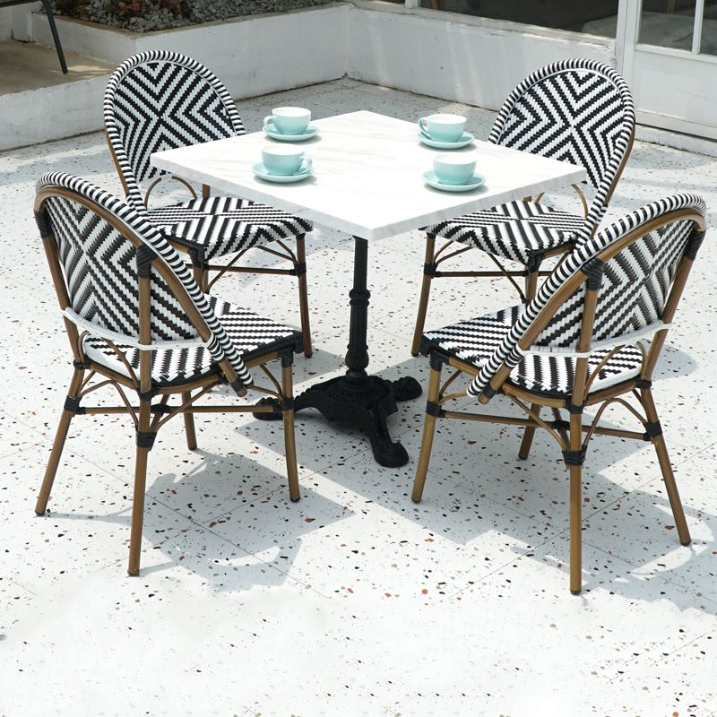 Modern Outdoor Dining Table Stone/Steel Patio Table with Metal Frame