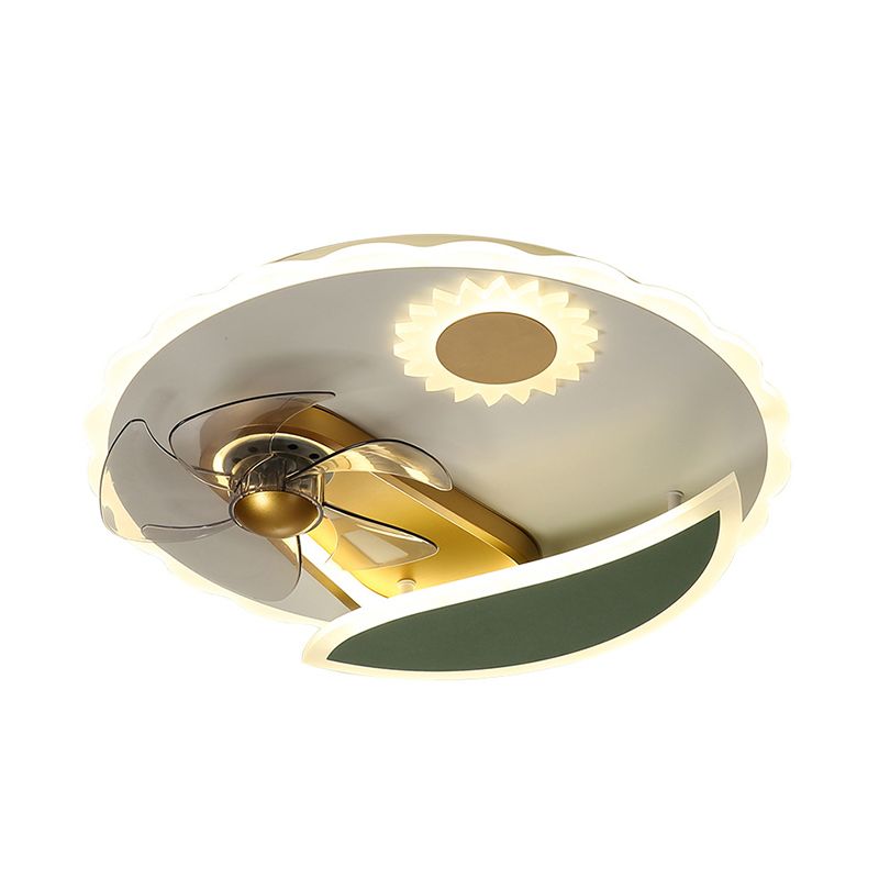 Modern LED Semi Flush plafondlicht met windmolenontwerp Goud ronde hanger ventilator licht, 19,5 "breed