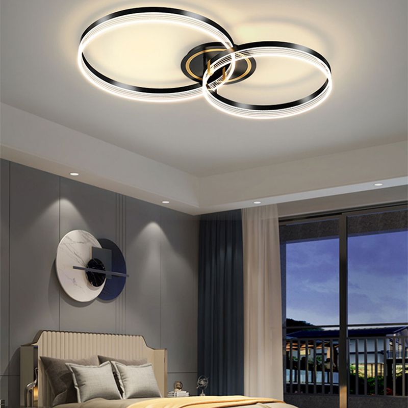 Black Modern Metal Flush Mount Circle Shape Ceiling Light with Acrylic Shade for Bedroom