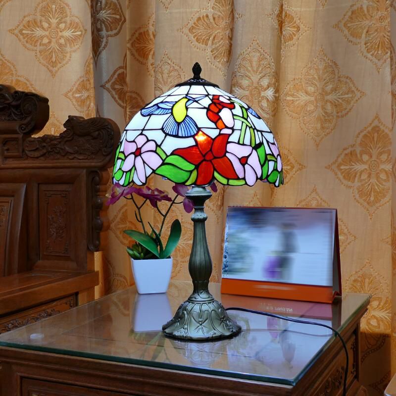 Tiffany Style Table Lamp 1-Light Desk Lamp with Glass Shade for Bedside