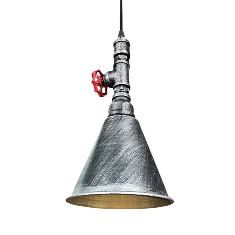 1-Bulb Conical Down Lighting Farmhouse Black/Silver/Gold Finish Iron Pendant Lamp Fixture for Restaurant