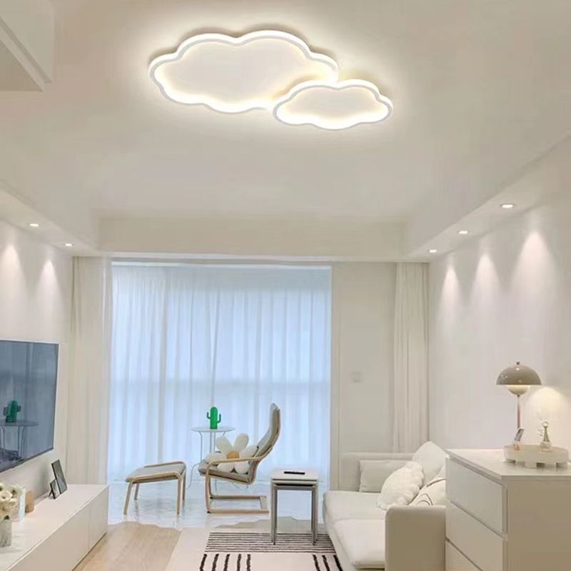 Modern LED Metal Flush Mount Cloud Shape Ceiling Light with Plastic Shade for Living Room