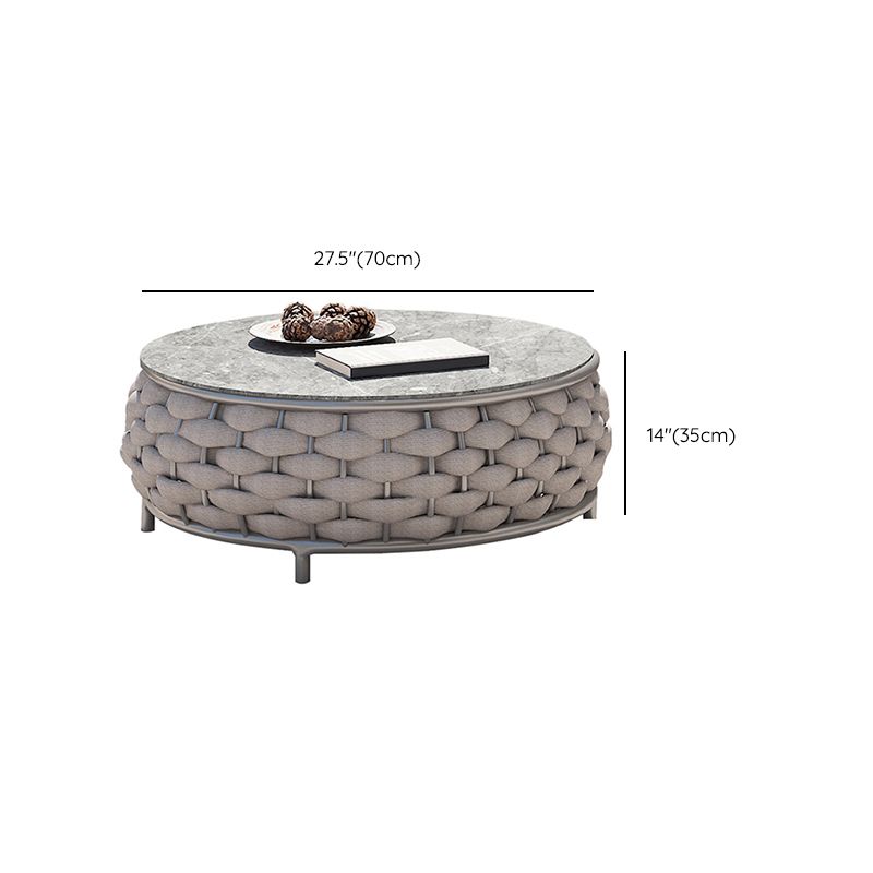 13.77" High Stone Coffee Table Contemporary Brown Table with Metal Frame