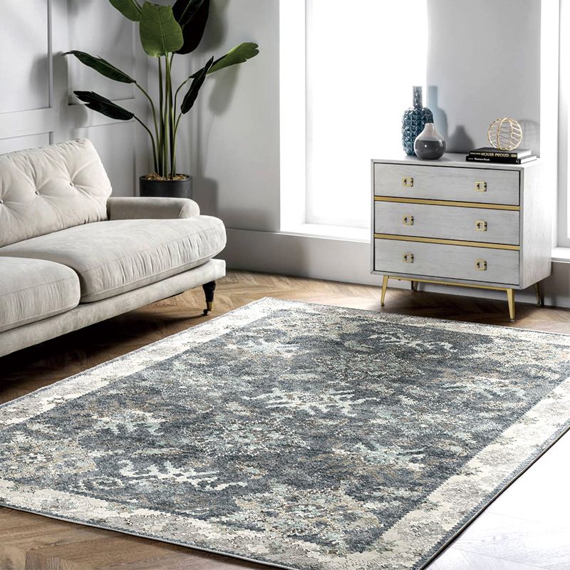 Simple Solid Color Disstressed Rug Polyester Ethnic Pattern Area Rug Non-Slip Backing Carpet for Living Room