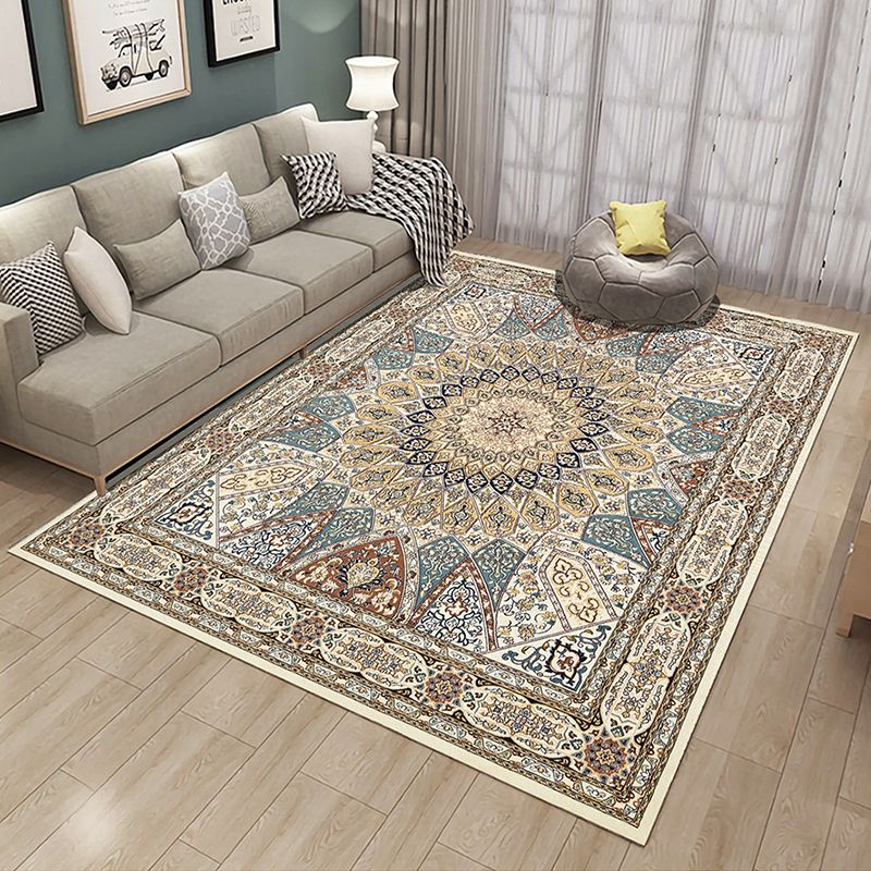 Moroccan Medallion Print Rug Multicolor Polyester Carpet Stain Resistant Area Rug for Home Decor