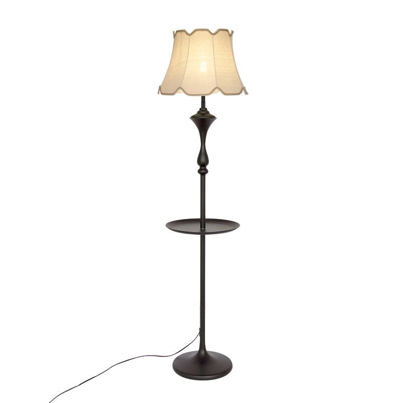 Bell Shaped Fabric Floor Lamp Traditional Single-Bulb Living Room Standing Light with Scalloped Trim