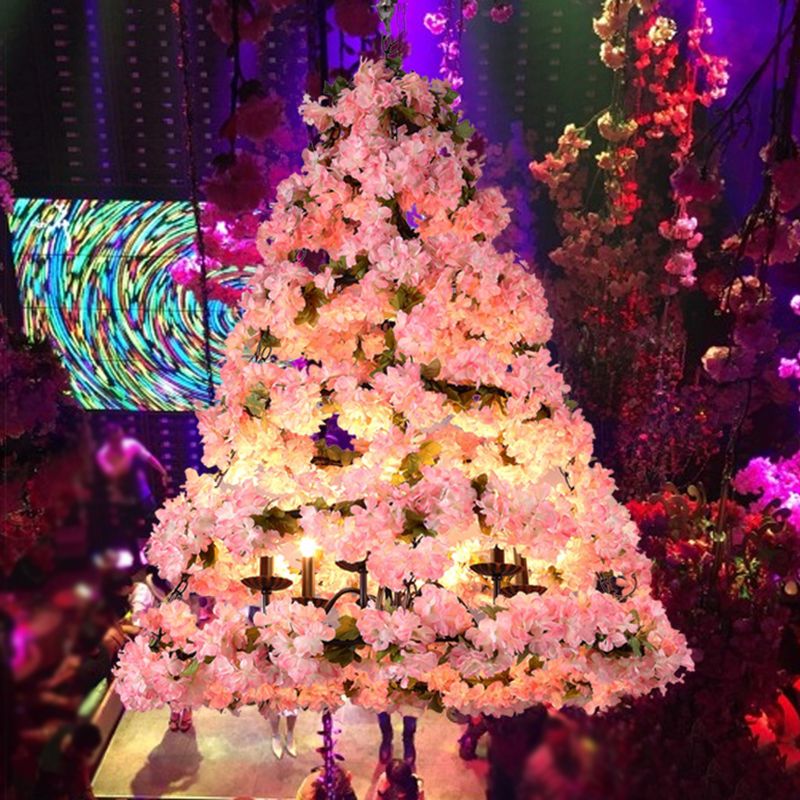 Pink Blooming Christmas Tree Candelier Rustic Metallic Wine Club LED LIGHT