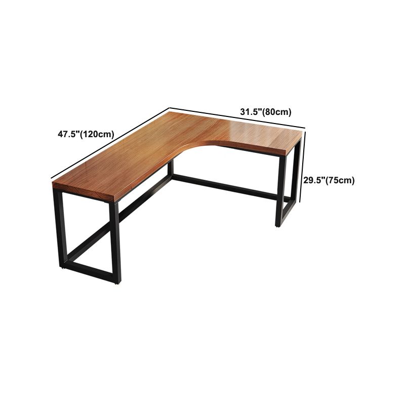 L-Shape Executive Desk Brown and Black Writing Desk Pine and Metal