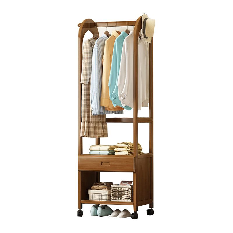 Wooden Coat Hanger Modern Style Minimalist Household Floor-standing Coat Rack with Pulley